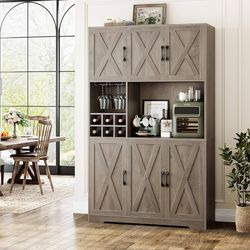Kitchen Pantry Storage Cabinet, 71" Tall Food Pantry Cabinet with Microwave Stand, Farmhouse Kitchen Hutch, Coffee Bar Hutch with Wine Rack for Dining