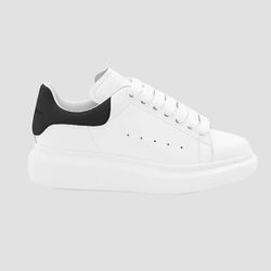 ALEXANDER MCQUEEN WHITE LEATHER BLACK TAB CLASSIC OVERSIZED SNEAKERS SZ 40.5 NEW