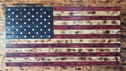 Rustic Handmade Wooden American Flag 36" x 19" OBO