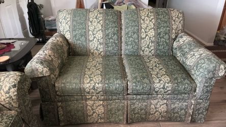 SOFA LOVE SEAT, Green , Beige Leaf And Floral PATTERN
