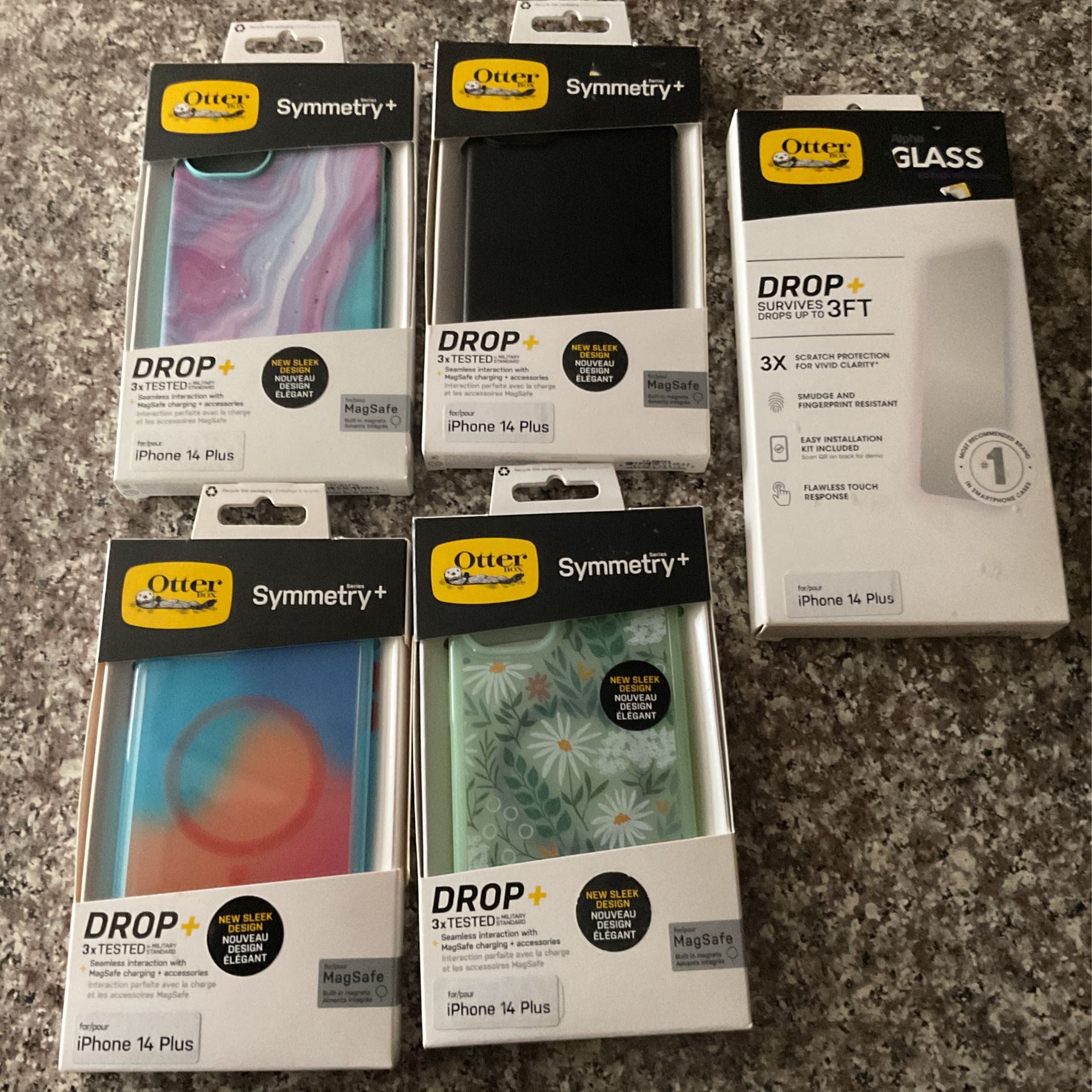 IPhone 14 Plus Cases And One Screen Protector, All New. $15 Each