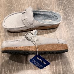 Birkenstock Buckley Shearling Clogs Mules Women’s Size 37 In Dusty Teal. New Without Box!