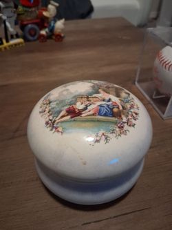 Vintage Porcelain Trinket Box with Romantic Scene
