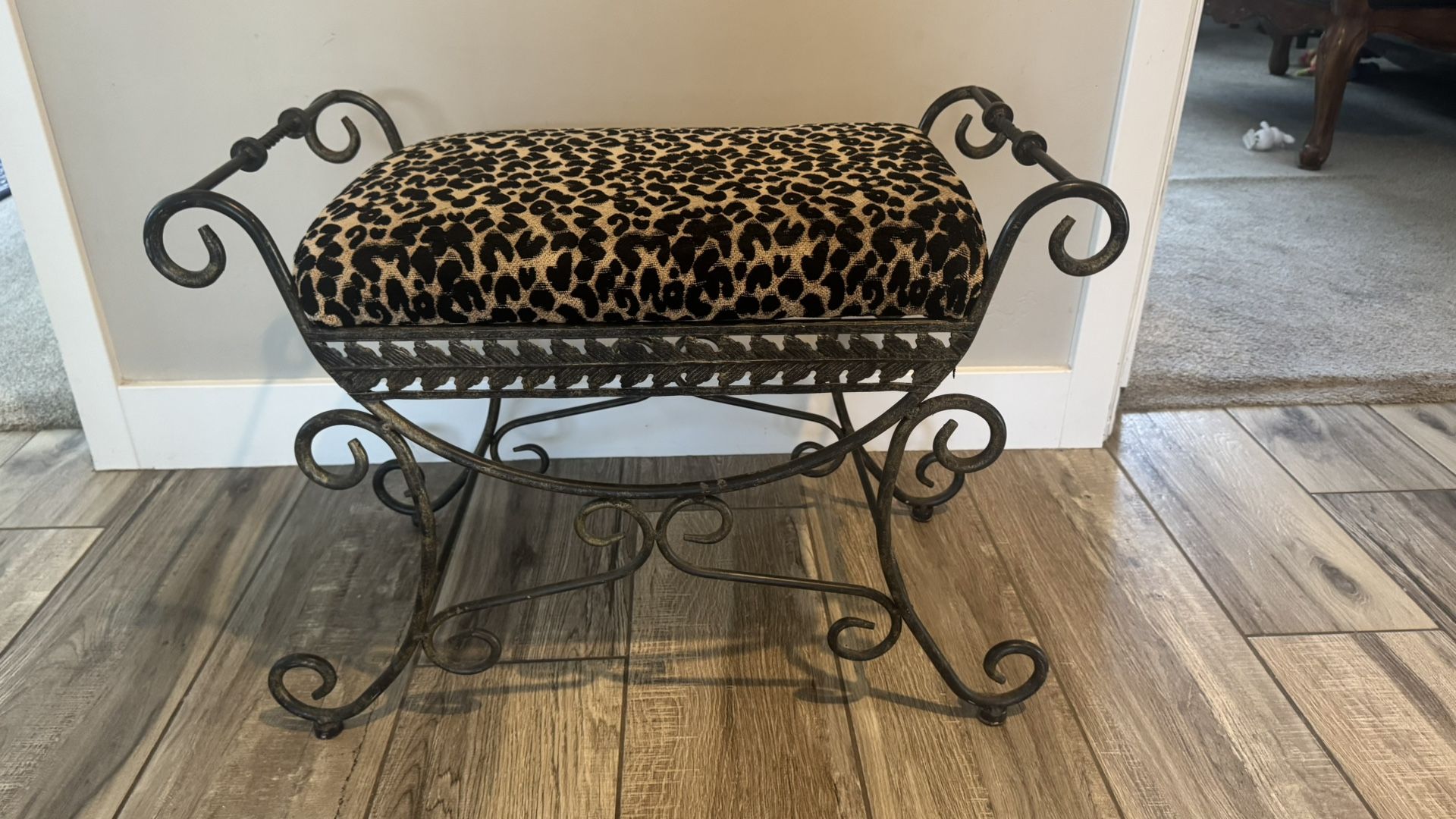 Vintage Leopard Vanity Stool 
