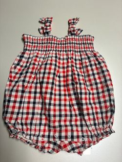Janie and Jack Red Gingham Bubble Romper size 6-12M