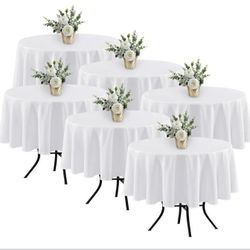 6 Pack White Round Table Clothes - 70 Inches in Diameter - Stain Resistant and Washable Tablecloths, Polyester Fabric Table Covers for Wedding