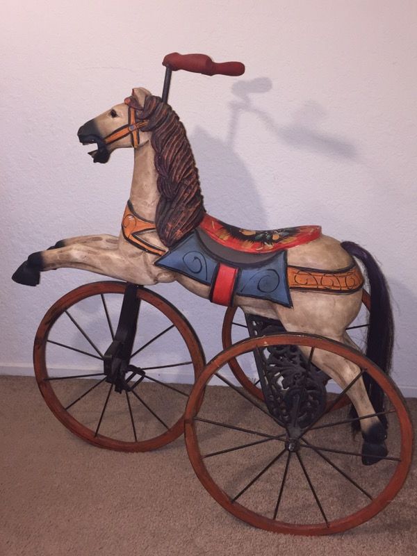 Vintage Wooden Horse Tricycle Replica Velocipede