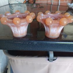 Pair Of Vintage Carmel Slag  Candle Holders 