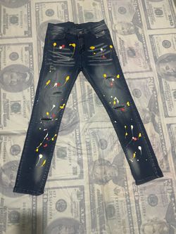 Dark Blue Paint Splatter Distressed Jeans sz32