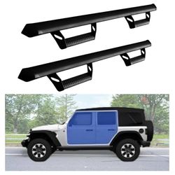 Aluminum Running Boards Compatible with 2018-2025 Jeep Wranlger JL JLU Unlimited 4 Doors 600 Lbs Side Steps Step Bars Nerf Bars Off Road Exterior Acce