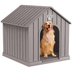NEW - Indoor Outdoor Waterproof Dog House,PP Material,Puppy Shelter with Air Vents and Elevated Floor,Sturdy Dog Kennel for Small to Large Sized Dogs,