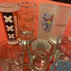Lot Of Various  Shot Glasses And Other Bar Glasses Like Liquor stem glass. 16 Total . 