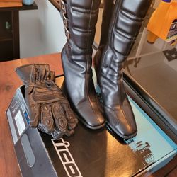 Icon Women's Biker Bombshell Boots Black 8.5 With Bilt Gloves