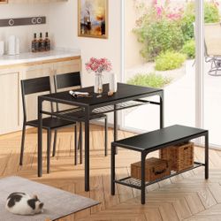 Black Table With 2 Chairs & Bench 