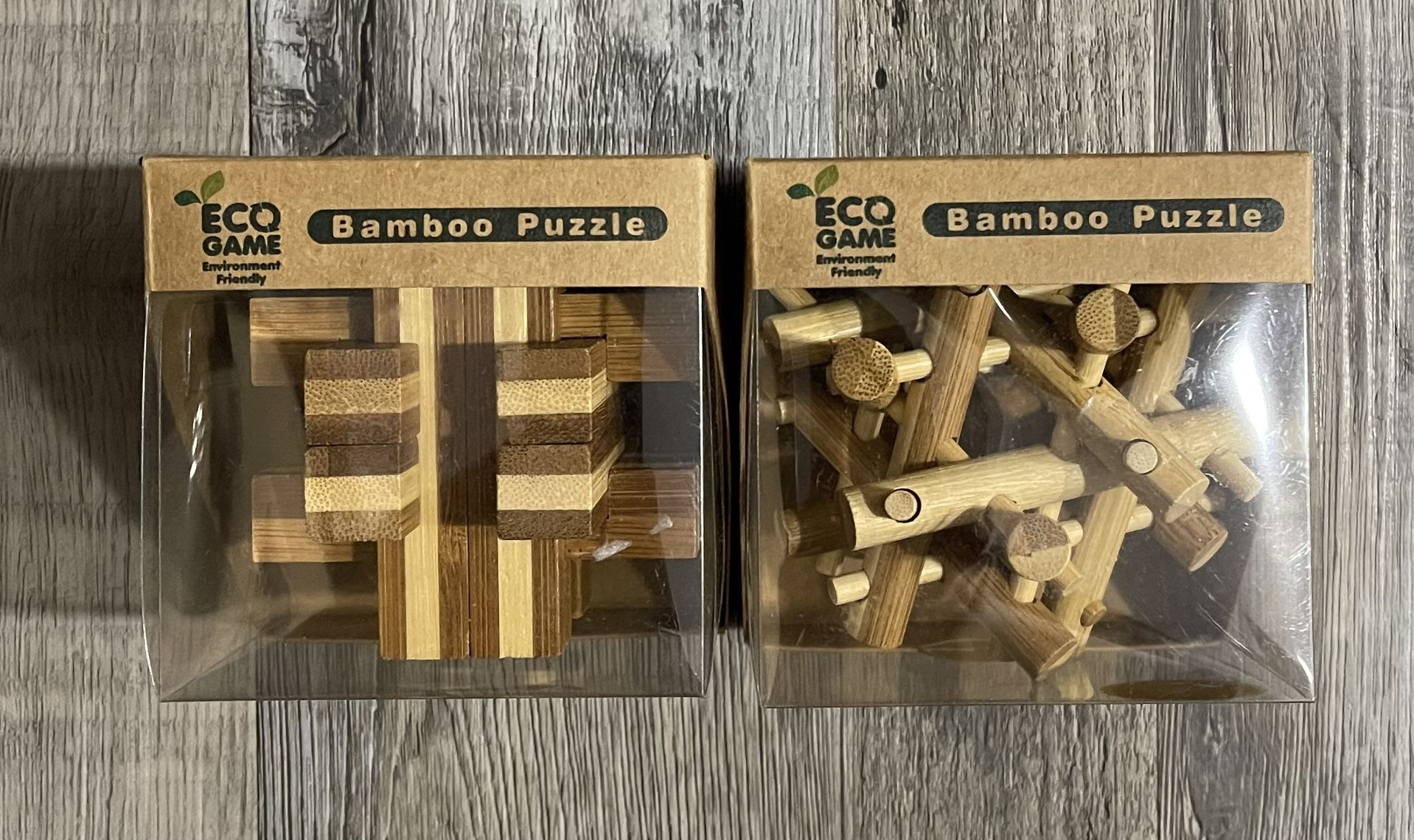 Eco Bamboo brain teaser puzzle & ECO Game - Bamboozler Brainteaser Classic Wooden Puzzle - 2 Star Difficulty