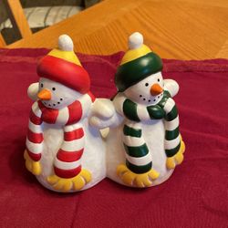 Partylite Snowmen Pillar Candle Holder - Christmas PO476