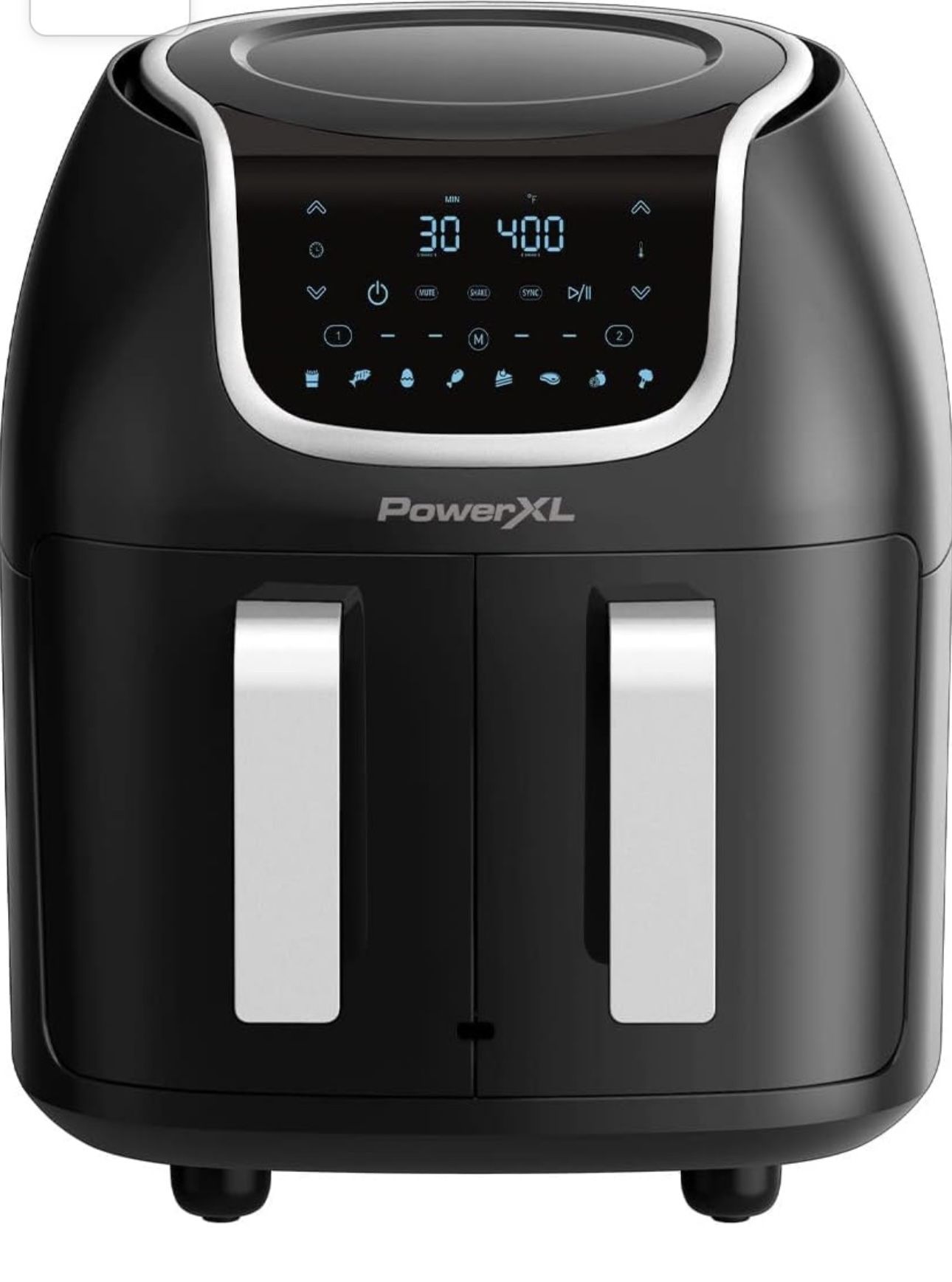 PowerXL Dual Basket Vortex Air Fryer PRO 7 in 1 9 QT -2 Basket air fryer or 1 XL family size basket capacity, Smartsync Technology, 2 nonstick crisper