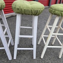 3 White Wooden Bar Stools 