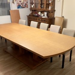 Dakota Jackson Designer Curly Maple Dining Table + 7 Chairs + 2 Leaves (Architectural / Sculptural)