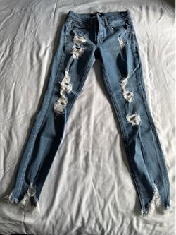 Express Mid Rise Stretch Ankle Legging Jeans Size 4 Distressed Light Wash