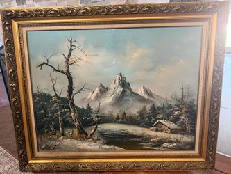 Large vintage 1960s oil painting on canvas
