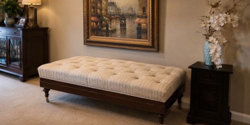 Elegant Tufted Ottoman Bench on Casters - Like New