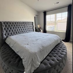 ROUND GREY BED 🩶🩶 Storage Bed 🛏️ 🛏️