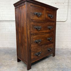 Delivery is available vintage custom rustic natural solid wood chest Dresser with 5 storage drawers$970 OBO!