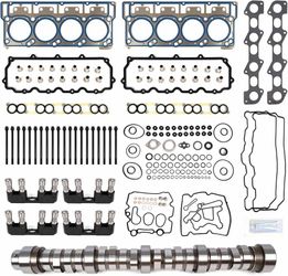 Camshaft & Lifters Kit with Head Gasket Set (18mm) & Head Bolts, Compatible with 2003-2010 Ford F250 F350 F450 F550 E350 E450 Super Duty 6.0L Powerstr