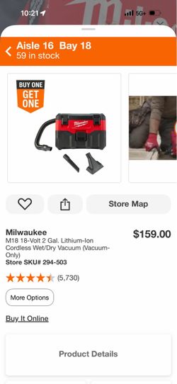 Milwaukee M18 18V Cordless Wet/Dry Vacuum