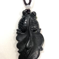 Obsidian carved fish pendant 40mm
