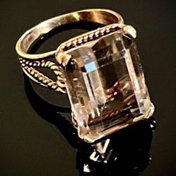 14k Solid Gold Smoky Quartz Massive Vintage Ring