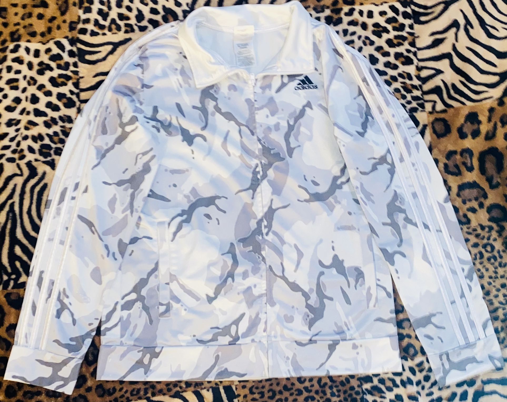 WOMENS✨🪩🤍🖤🌼ADIDAS🪩🌼⚪️⚫️✨GREY WHITE SILVER SIZE XL LONG SLEEVE ZIP UP JACKET🧥W: POCKETS