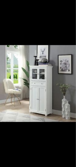 Hampton Harbor 25 in. W x 14 in. D x 53 in. H White Freestanding Linen Cabinet Bathroom