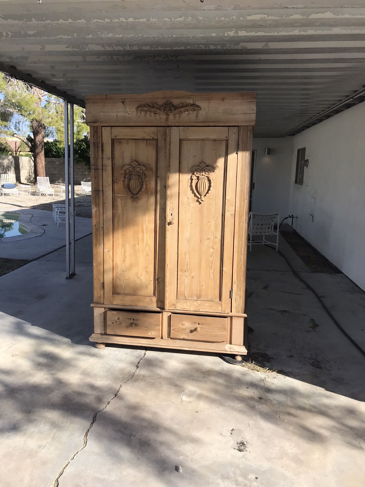 antique pine 2 door armoire