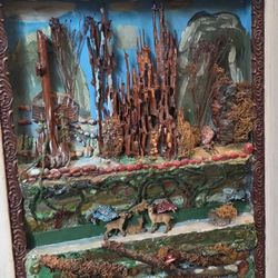 Unique oil painting with a 3D and relief elements, good condition 
31x 26"