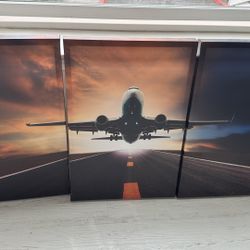Airplane 3 Panels Paintings
