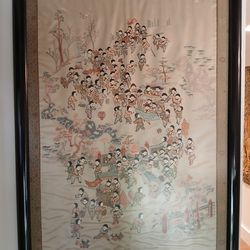 Antique Chinese Silk Tapestry Framed