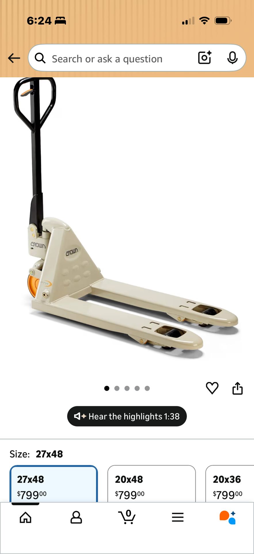 Crown PTH 50 Hand Pallet Jack 5000 lb (27 x 48)