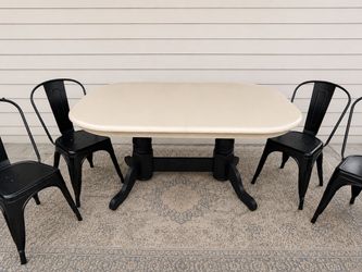 Freshly Painted Dining Table + 4 NEW Black Metal Chairs