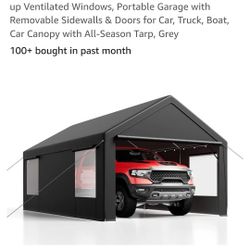 12'x 20' Heavy Duty Carport with Roll-up Ventilated Windows, Portable Garage with Removable Sidewalls & Doors for Car, Truck, Boat, Car Canopy with Al