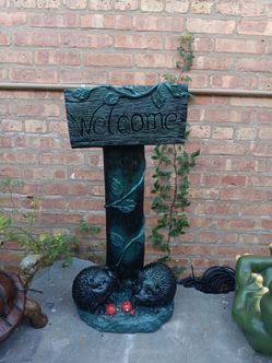 Heavy Fiberstone WELCOME Sign accented with hedgehogs Yard Decor Garden