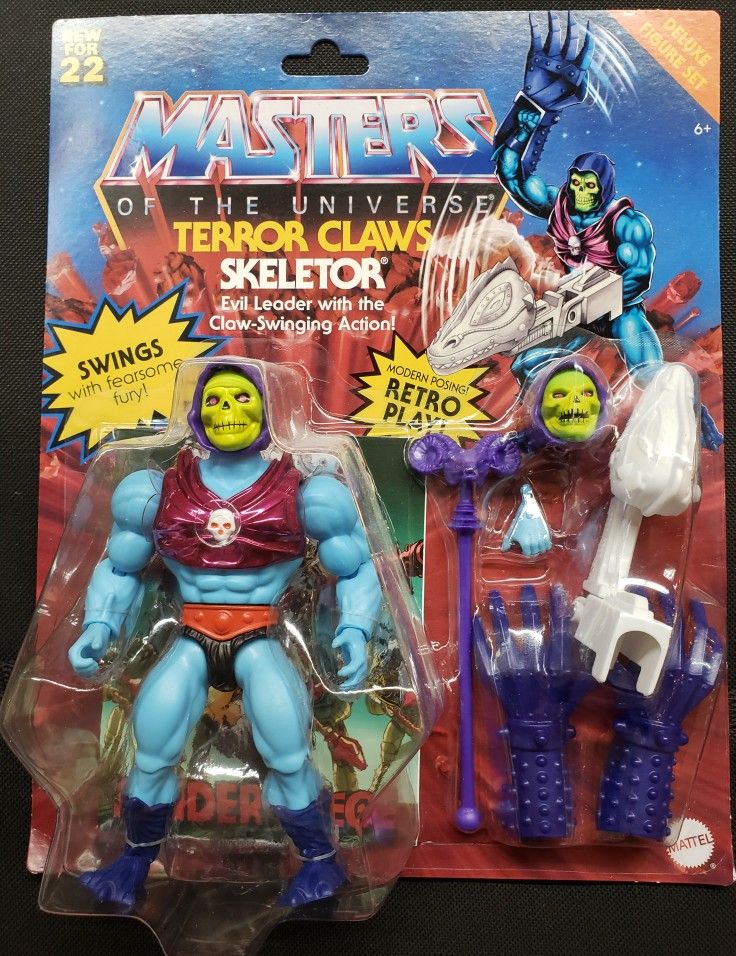 "TERROR CLAWS" SKELETOR- Evil Leader with Claw Swinging Action! Masters of the Universe RETRO PLAY (2022 MOTU) Deluxe Set Action Figure