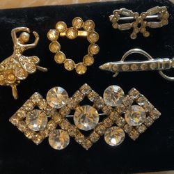 Vintage Silver Tone Crystal And Rhinestone Brooches
