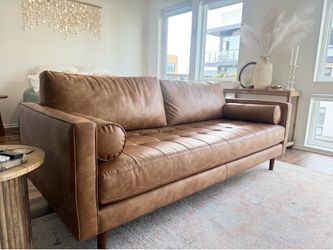 Lukas Caramel Brown Faux Leather Couch