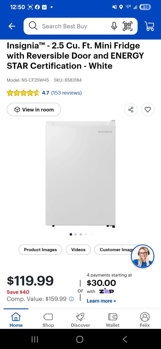 Insignia Mini Fridge 2.5 Cu. Ft.