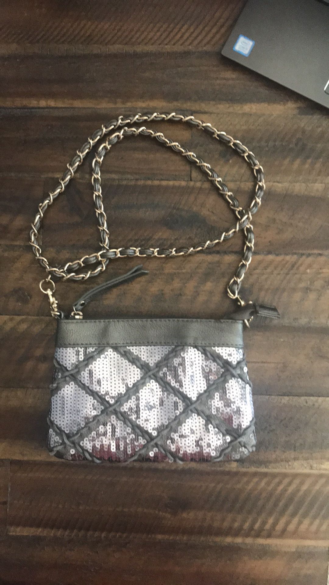 Big Buddha Taupe Sequin Bag with Gold Chain Strap - Retail price $55