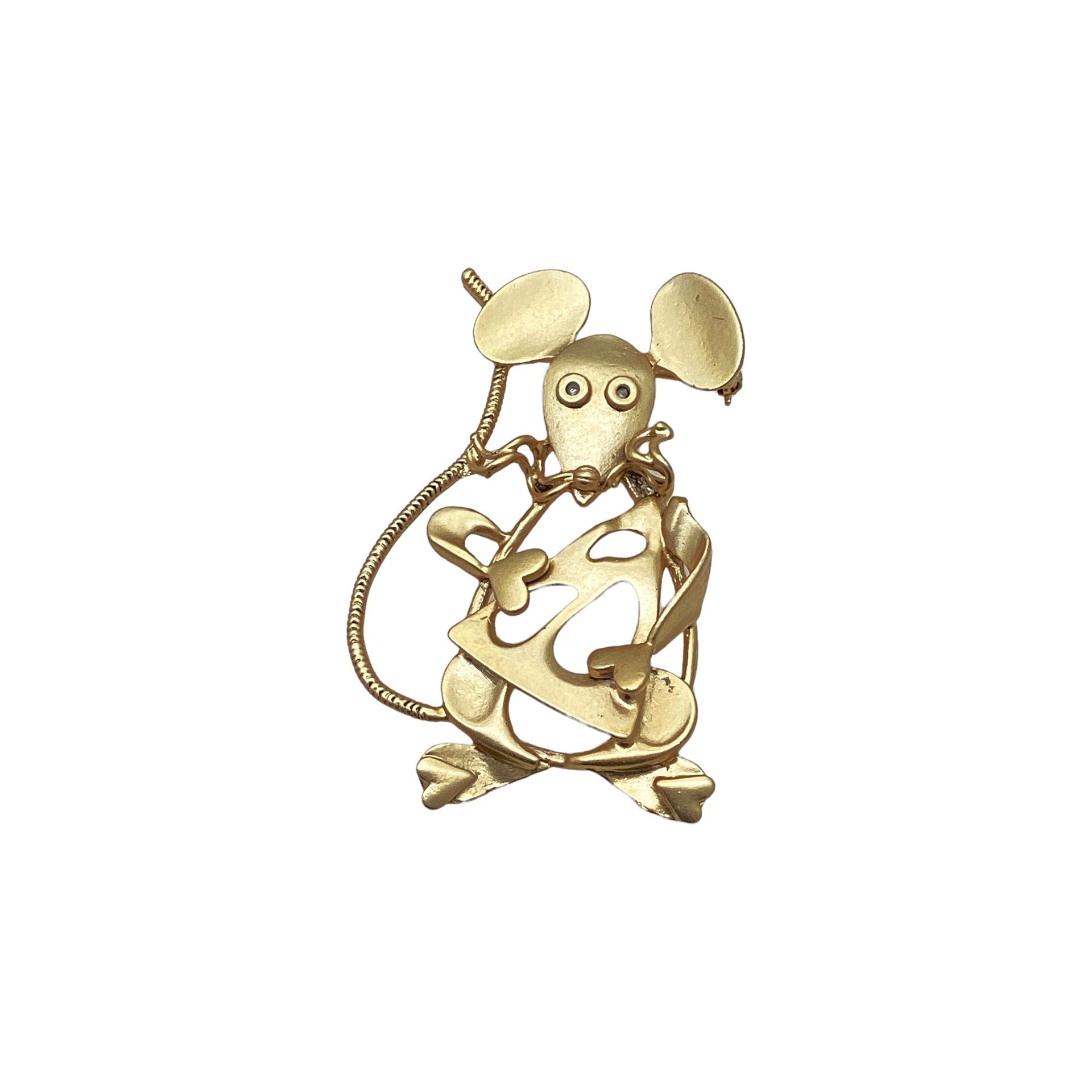 Mouse Figural Brooch Pin, Mate Gold Tone Metal, Cut Out Technique, Novelty Jewelry Accessory, Vintage Costume Jewelry