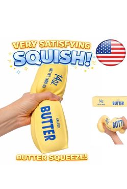 LARGE Salted Butter Squishy Squeeze, Tear-Resistant Yellow Foam Stress Toy 14oz,