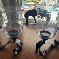 Two Glass And  Metal Candle Holders.